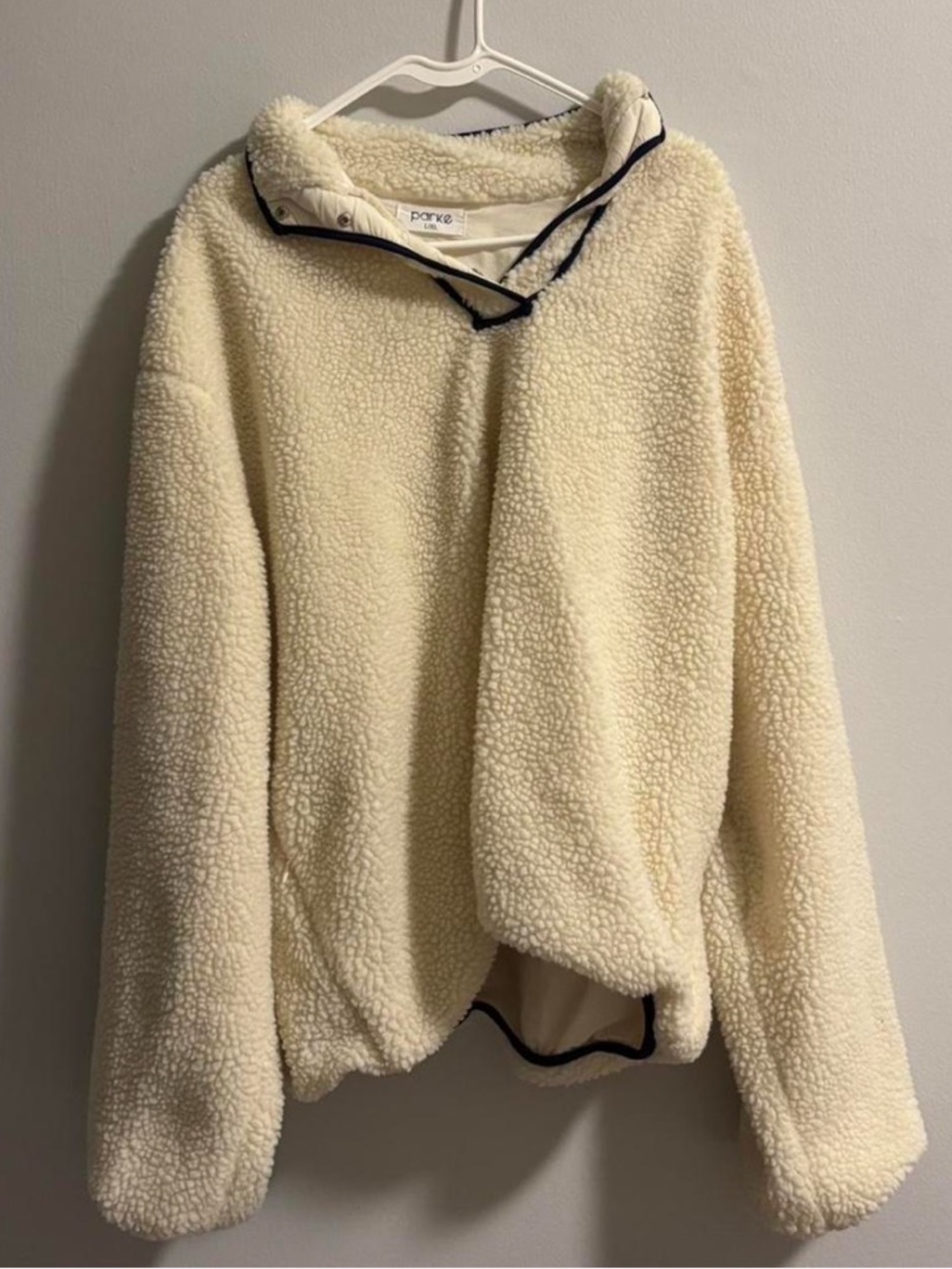 Parke Pullover Fleece Cream Sherpa Jacket Size L/Xl Pretty Warm Cozy Sweater View 3